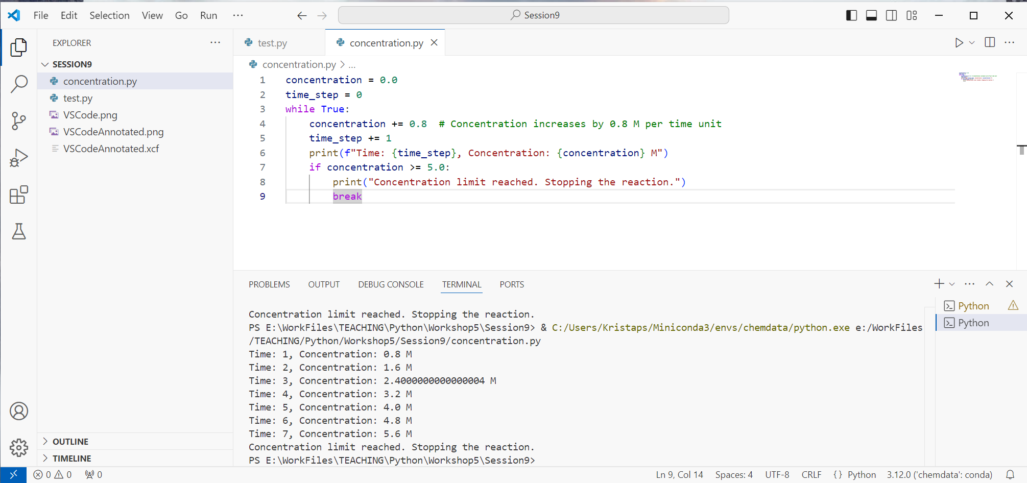 VS Code window showing output of code in Task 2.